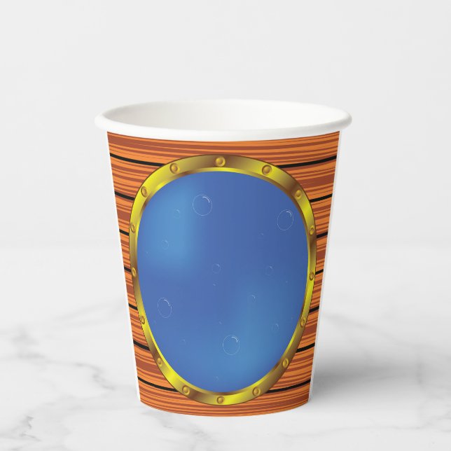 Nautical Ship Porthole Window with Blue Water Paper Cups (Front)