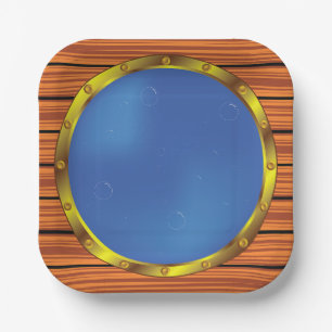 Nautical Ship Porthole Window with Blue Water Paper Plate