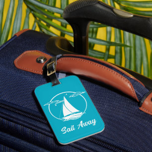 Nautical/ship/sailboat/boat aqua-blue/sail away luggage tag