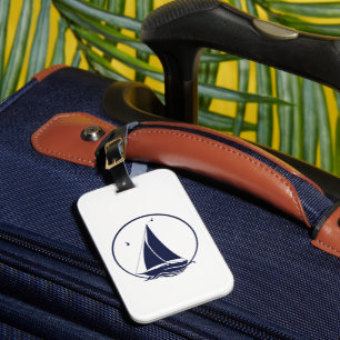 Nautical ship/sailboat/boat navy-blue  luggage tag