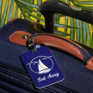 Nautical/ship/sailboat/boat navy-blue/sail away  luggage tag