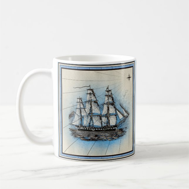 Nautical Ship Vintage Style Coffee Mug (Left)