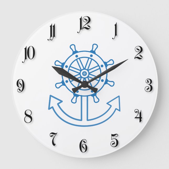 Nautical ship wheel and anchor large clock (Front)