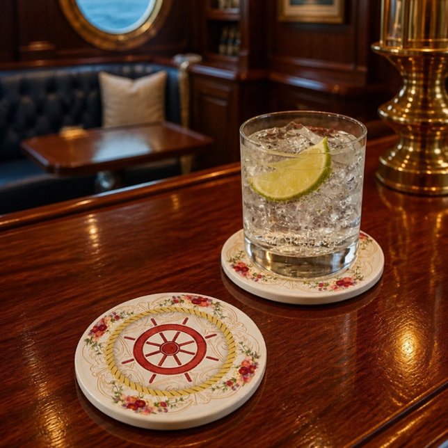 Nautical Ship Wheel & Floral Roseate Coaster (Creator Uploaded)
