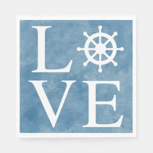 Nautical Ship Wheel Love Watercolor Blue - Sailor Napkin