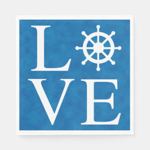 Nautical Ship Wheel Love Watercolor Blue Sailor Napkin