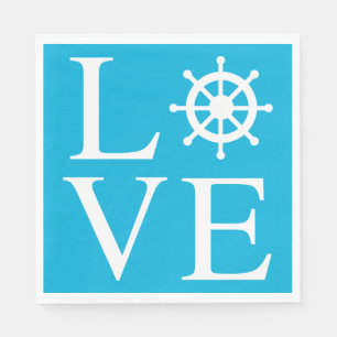 Nautical Ship Wheel Love Watercolor Blue Turquoise Napkin