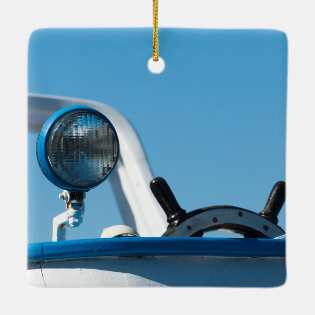 Nautical ship wheel sailboat ceramic tree decoration (Back)