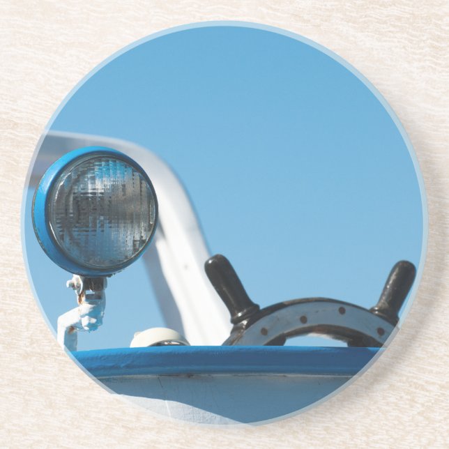 Nautical ship wheel sailboat coaster (Front)