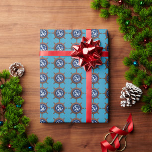 Nautical Ship Wheels with Yacht Flags in Centre Wrapping Paper