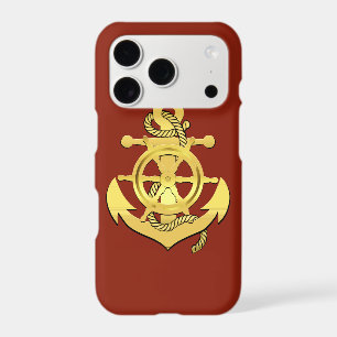 Nautical ship's wheel/anchor brick-red/gold