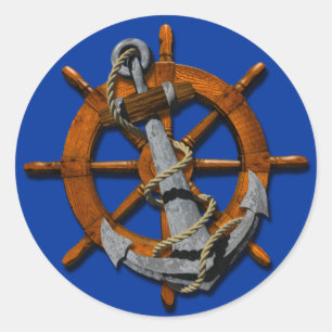 Nautical Ships Wheel And Anchor Classic Round Sticker