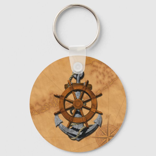 Nautical Ships Wheel And Anchor Key Ring (Front)