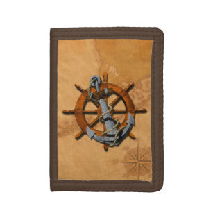 Nautical Ships Wheel And Anchor Tri-fold Wallet