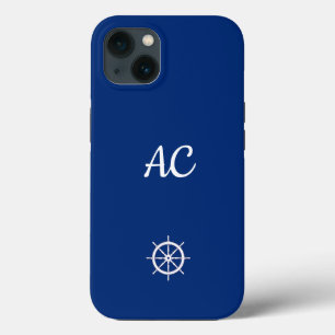 Nautical Ships Wheel Blue+White (Personalise) iPhone 13 Case
