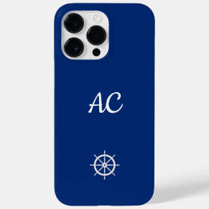 Nautical Ships Wheel Blue+White (Personalise) Case-Mate iPhone 14 Pro Max Case