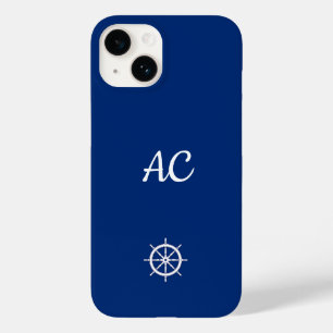 Nautical Ships Wheel Blue+White (Personalise) Case-Mate iPhone 14 Case