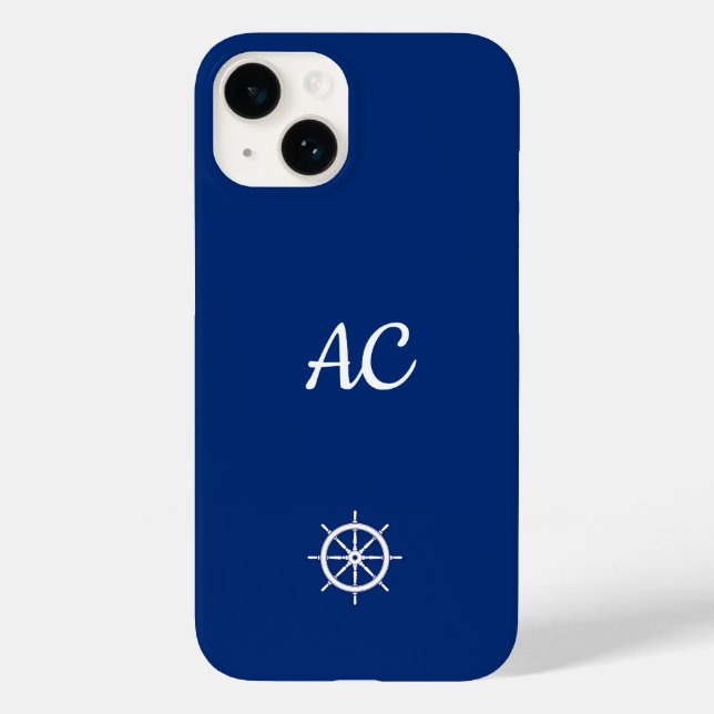 Nautical Ships Wheel Blue+White (Personalise) Case-Mate iPhone Case (Back)