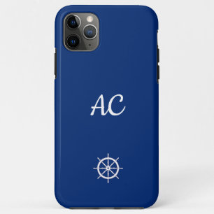 Nautical Ships Wheel Blue+White (Personalise) Case-Mate iPhone Case