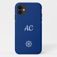 Nautical Ships Wheel Blue+White (Personalise)