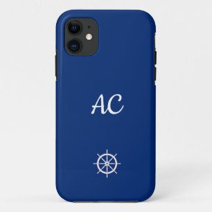 Nautical Ships Wheel Blue+White (Personalise) Case-Mate iPhone Case