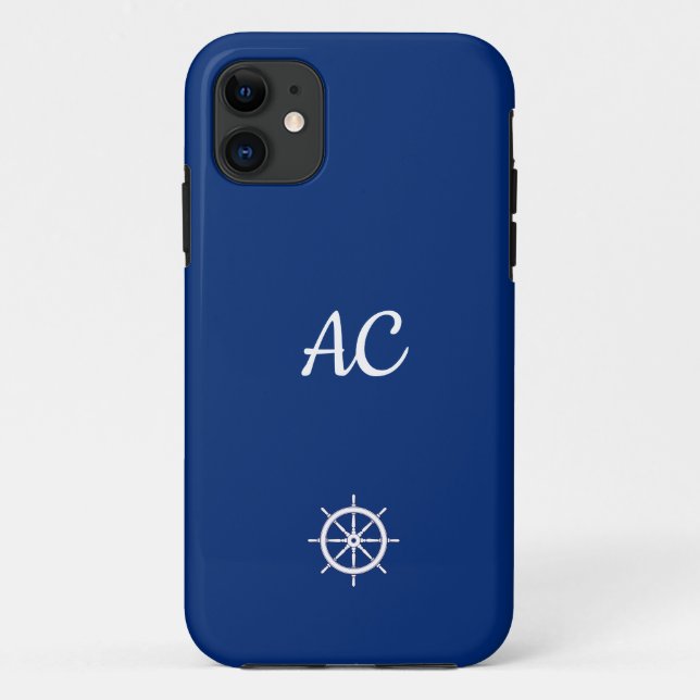 Nautical Ships Wheel Blue+White (Personalise) Case-Mate iPhone Case (Back)