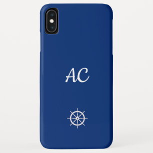 Nautical Ships Wheel Blue+White (Personalise) Case-Mate iPhone Case