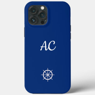 Nautical Ships Wheel Blue+White (Personalise) iPhone 13 Pro Max Case