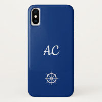 Nautical Ships Wheel Blue+White (Personalise)