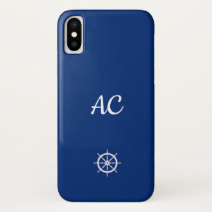 Nautical Ships Wheel Blue+White (Personalise) Case-Mate iPhone Case