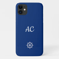 Nautical Ships Wheel Blue+White (Personalise)