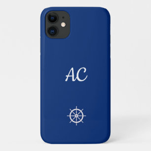 Nautical Ships Wheel Blue+White (Personalise) Case-Mate iPhone Case