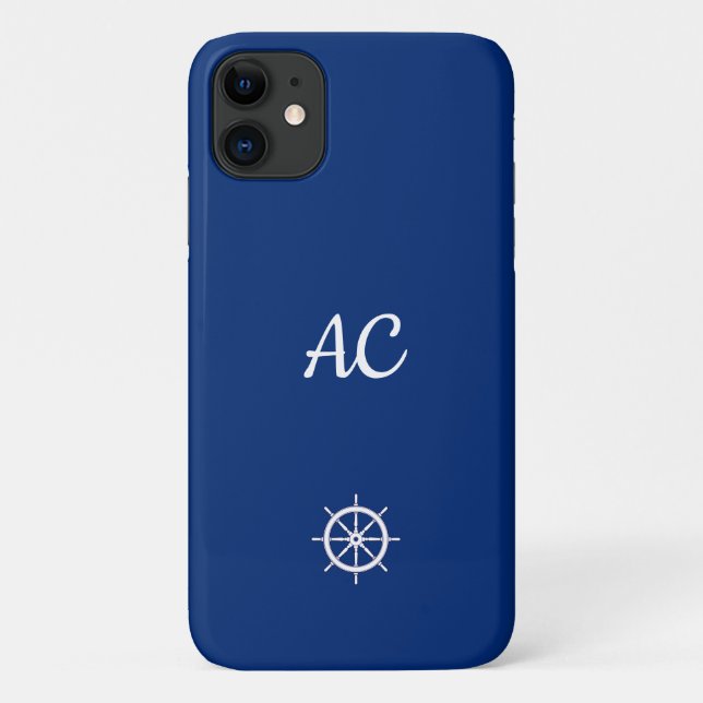 Nautical Ships Wheel Blue+White (Personalise) Case-Mate iPhone Case (Back)