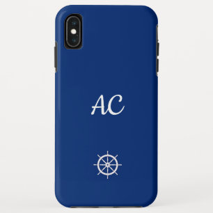 Nautical Ships Wheel Blue+White (Personalise) Case-Mate iPhone Case