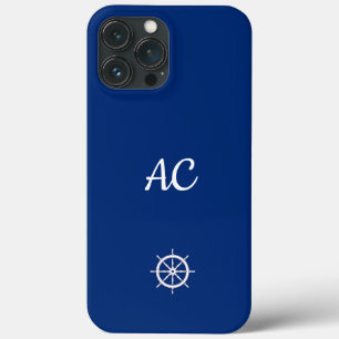 Nautical Ships Wheel Blue+White (Personalise) iPhone 13 Pro Max Case