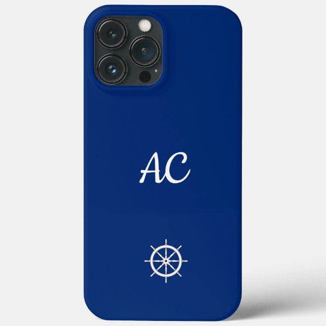 Nautical Ships Wheel Blue+White (Personalise) Case-Mate iPhone Case (Back)