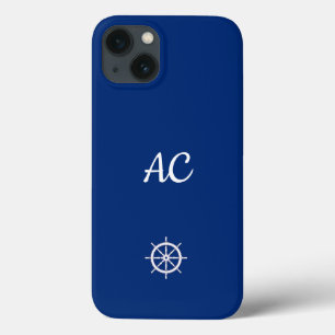 Nautical Ships Wheel Blue+White (Personalise) iPhone 13 Case