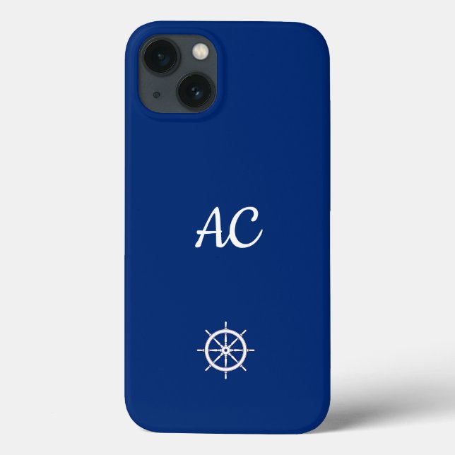 Nautical Ships Wheel Blue+White (Personalise) Case-Mate iPhone Case (Back)