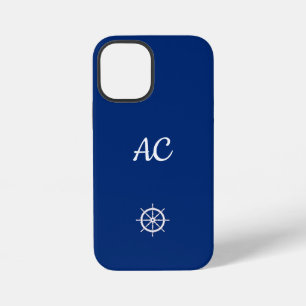 Nautical Ships Wheel Blue+White (Personalise) iPhone 12 Mini Case