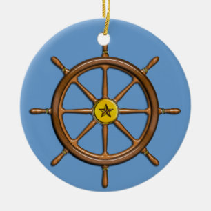 Nautical Ship's Wheel Ceramic Tree Decoration