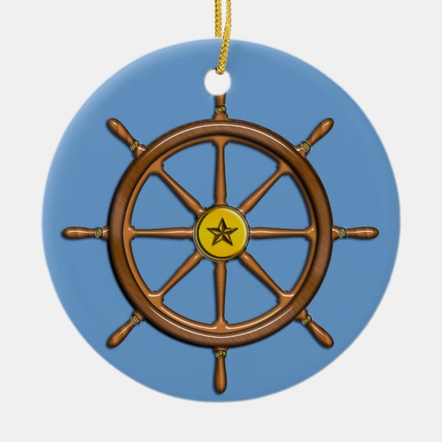 Nautical Ship's Wheel Ceramic Tree Decoration (Front)