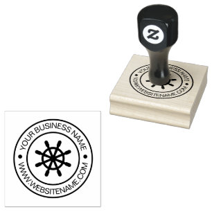 Nautical Ships Wheel Helm Business Text Custom     Rubber Stamp