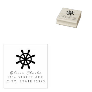 Nautical Ships Wheel Helm  Stylish Script   Rubber Stamp