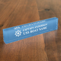 Nautical Ships Wheel Helm with Captain and Boat