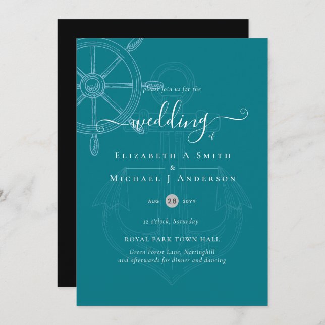 Nautical Ships Wheel Wedding Invitation (Front/Back)