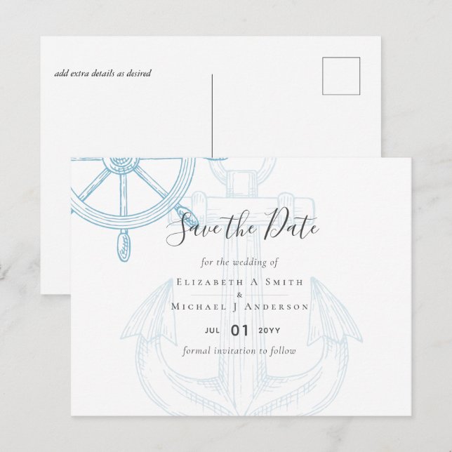 Nautical Ships Wheel Wedding Postcard (Front/Back)