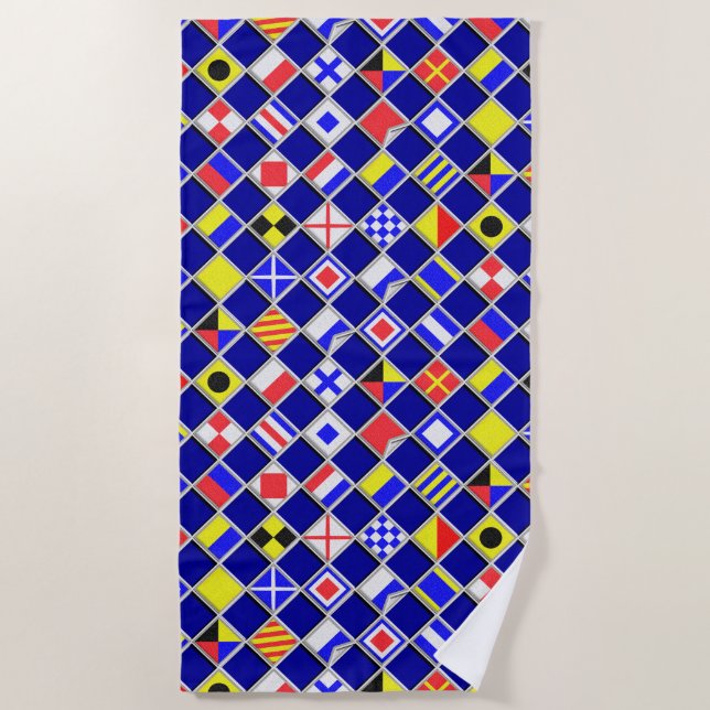 Nautical Signal Flags Checkers Decor on a Beach Towel (Front)