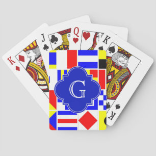 Nautical Signal Flags Royal Quatrefoil Monogram Playing Cards