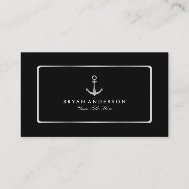 Nautical Silver Anchor Business Card (Front)