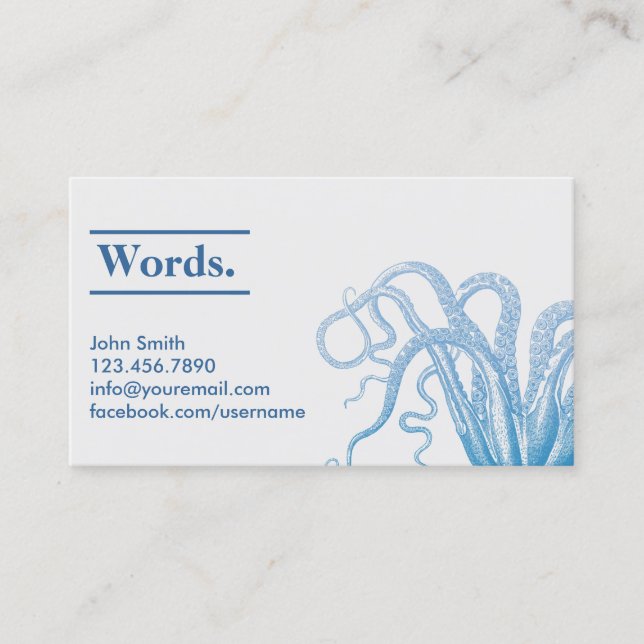Nautical Silver & Blue Octopus Business Card (Front)